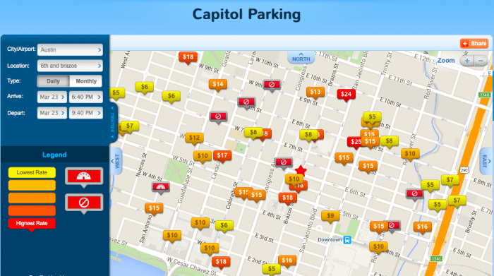 Screenshot of map with downtown Austin parking noted