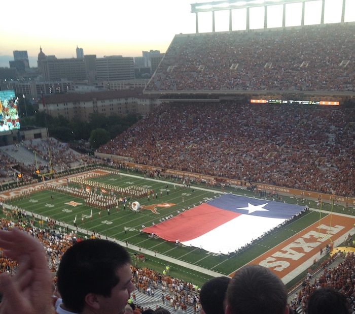 The world's largest Texas flag at the UT Longhorn football game